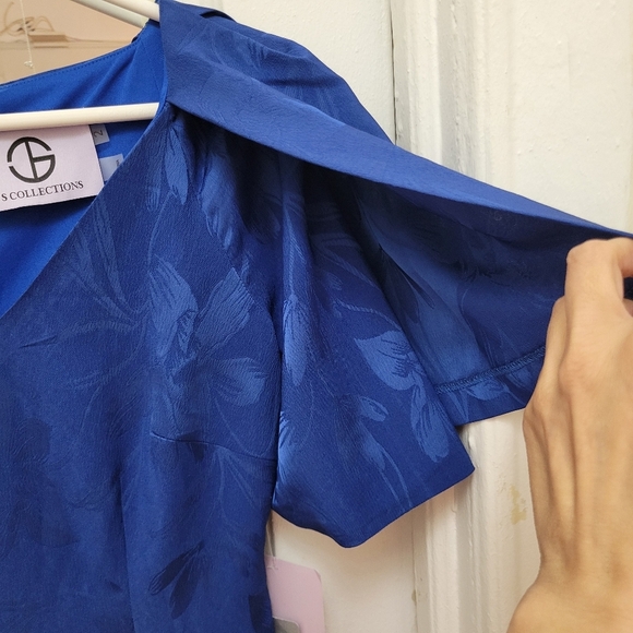 JS Collection Wedding Guest Trinity Floral Blue Dress Cape Sleeve NWT - Picture 6 of 11